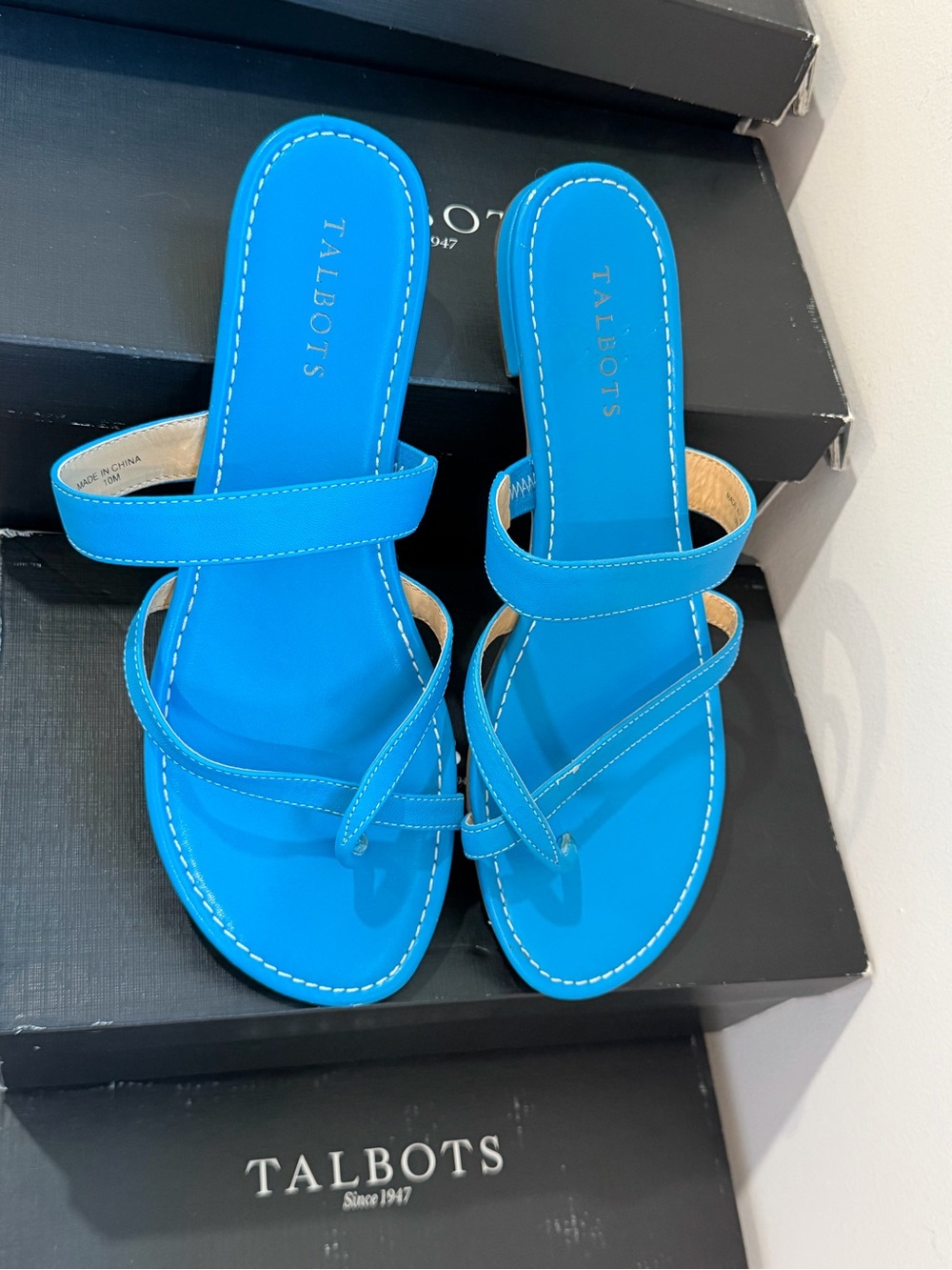 Talbots Bright Blue Double-Strap Slide Sandals with Toe Strap